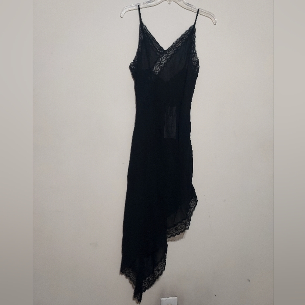 Zara Zw Collection Black Slip Lace Trim Sheer Dress Sz-L - Picture 6 of 11
